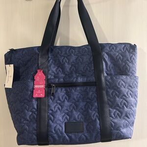 Vera Bradley Navy Quilted Black Tote With Navy Blue Straps